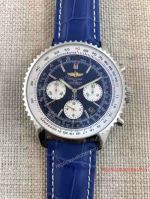 Breitling Quartz Watches - Navitimer Blue Dial White Sub-dials Blue Leather